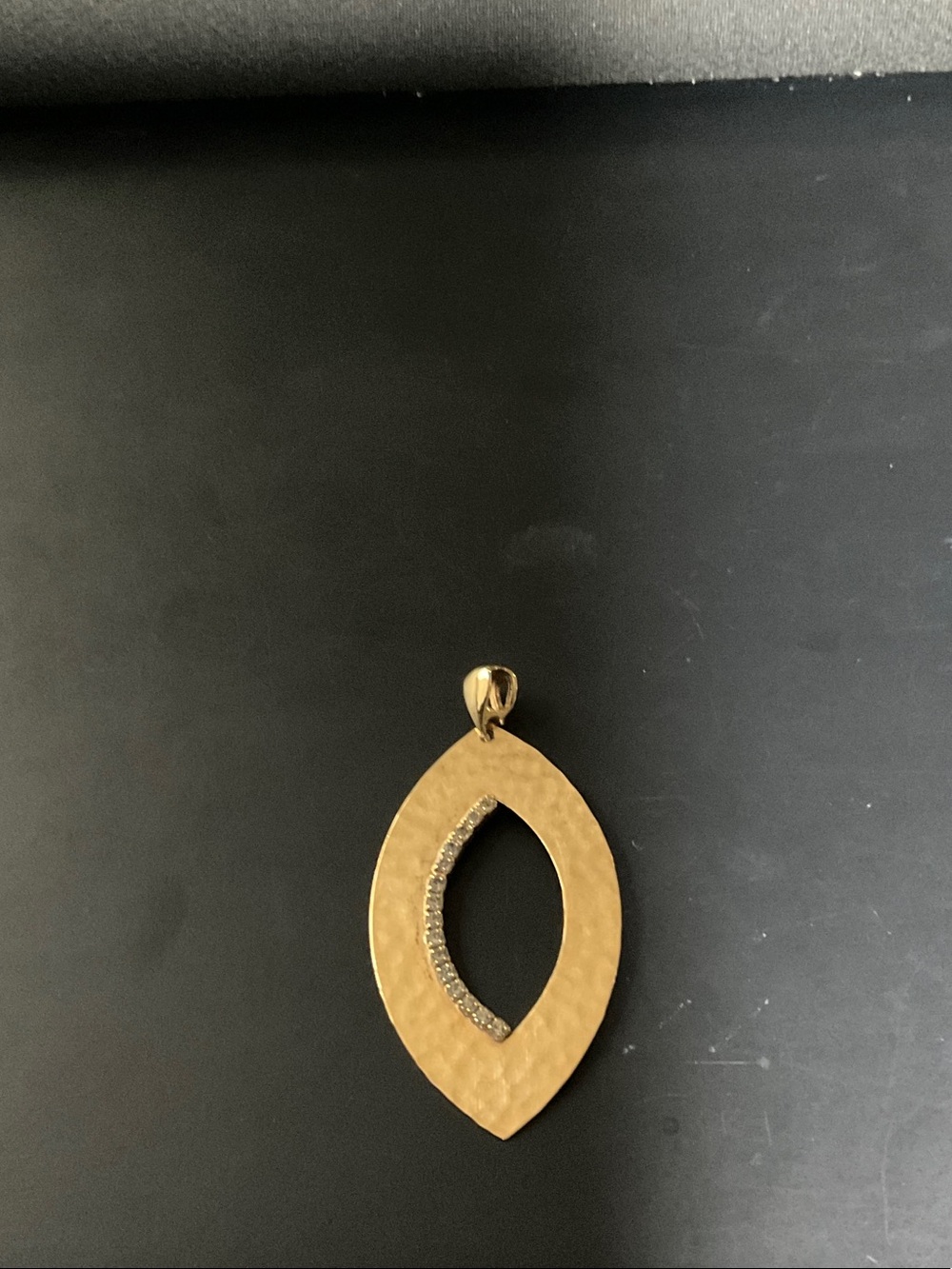 Gold Hammered Teardrop Pendant with Crystal Accent - Women Jewelry